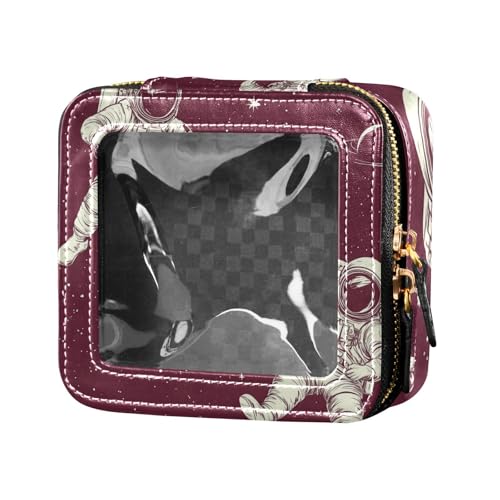 Kosmetiktasche für Damen, Motiv: niedlicher weißer Astronaut, Planet, transparent, klein, für Geldbörse, Kulturbeutel, Hautpflege-Tasche von Amooorous