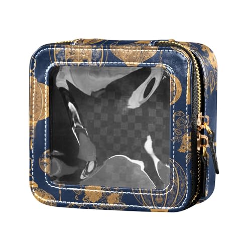 Kosmetiktasche im europäischen Stil, Retro-Stil, leicht, transparent, kleine Kulturbeutel, Leder, Organizer-Taschen für Reisen, Schwarz und Gold von Amooorous