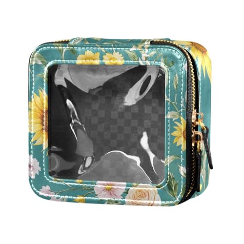 Kosmetiktasche mit Blumenmotiv und Sonnenblumen, Nelke, transparent, klein, wasserdicht, Reise-Kulturbeutel, Nagellack-Organizer-Tasche zum Fliegen von Amooorous