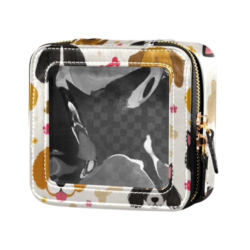 Kosmetiktasche mit Cartoon-Hundeköpfen und Knochen, transparent, für Reisen, Hautpflege, Mini-Make-up-Behälter für Damen von Amooorous