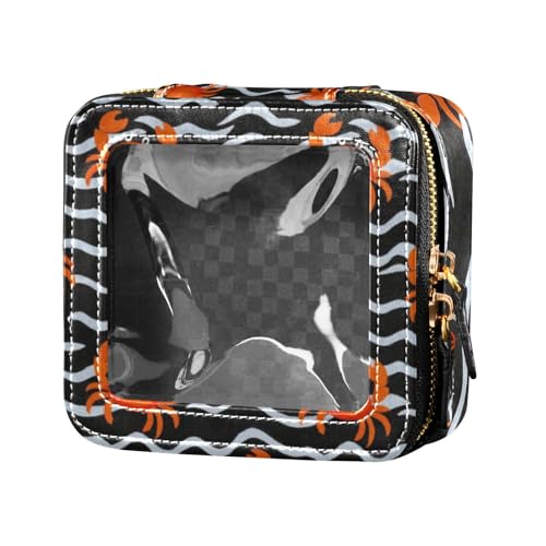 Kosmetiktasche mit Cartoon-Krabben-Wellenmuster, mit Reißverschluss, Reise-Kulturbeutel, Kosmetik-Organizer, Etui für Fliegen, Orange von Amooorous