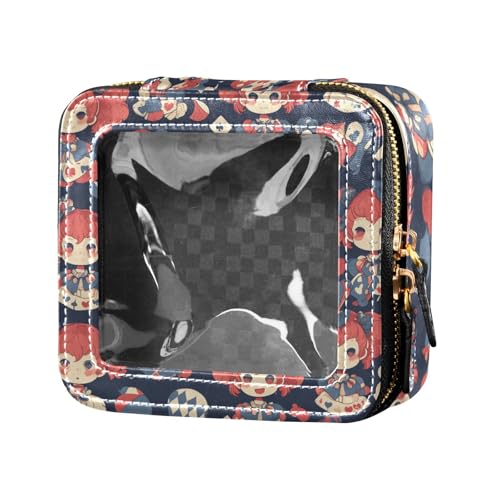 Kosmetiktasche mit Cartoon-Motiv, niedliche blaue und rote Puppe, Reise-Make-up-Tasche, transparenter Kulturbeutel mit Reißverschluss, Kosmetik-Organizer für Reisen von Amooorous