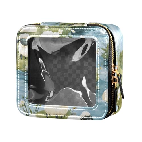 Kosmetiktasche mit Cartoon-Motiv, süßes weißes Schaf, Blumen, Reise-Make-up-Tasche, transparentes Leder, Mini-Make-up-Behälter für Damen von Amooorous