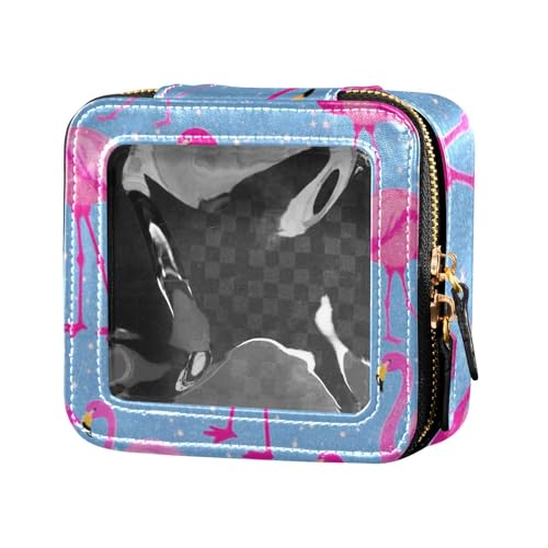 Kosmetiktasche mit Glitzer-Cartoon-Flamingo, blau, transparent, Reise-Make-up-Tasche, Make-up-Organizer für Reisen von Amooorous
