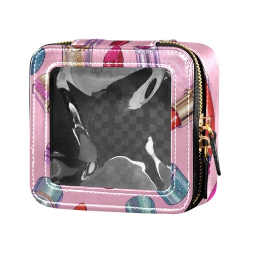 Kosmetiktasche mit Glitzer-Cartoon-Lippenstift, rosa, transparent, Reise-Kulturbeutel, tragbarer Make-up-Organizer für Fliegen von Amooorous
