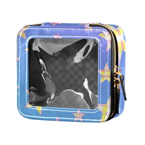 Kosmetiktasche mit Karomuster, kariert, Sternenmuster, blau, transparent, Reise-Make-up-Tasche, Nagellack-Organizer, Tasche für Reisen von Amooorous