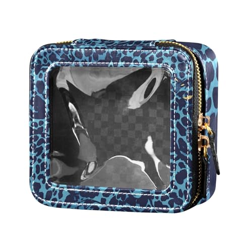 Kosmetiktasche mit Leopardenmuster, wasserdicht, Reise-Kulturbeutel, kleine Kosmetiktasche für Damen, Blau von Amooorous