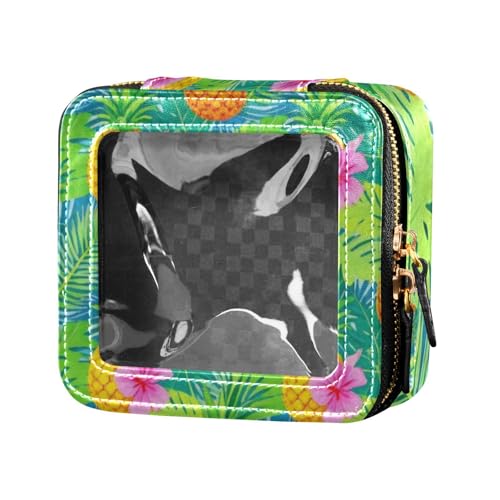 Kosmetiktasche mit Reißverschluss, Motiv: Sommeranas, Palmblatt, Grün, transparent, Kulturbeutel mit Reißverschluss, tragbarer Make-up-Organizer für Reisen von Amooorous