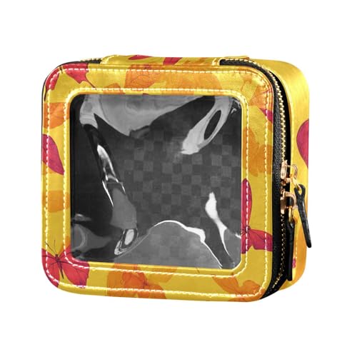 Kosmetiktasche mit Reißverschluss, Motiv: roter Schmetterling, Ahornblatt, transparent, kleine Kosmetiktasche für Geldbörse für Reisen von Amooorous