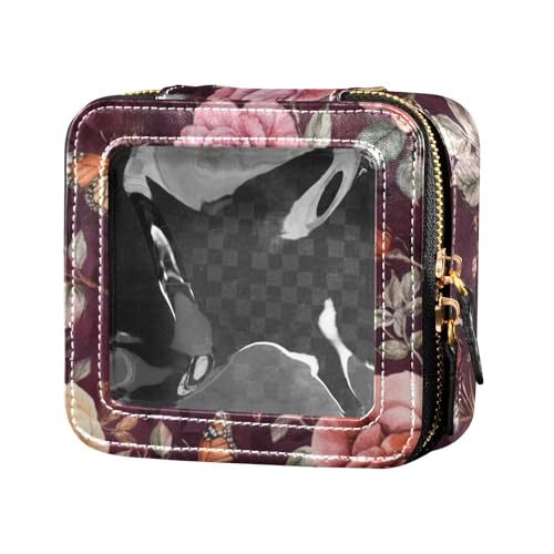Kosmetiktasche mit Rosenblüte, Burgunderrot, transparent, Make-up-Tasche, Nagellack-Organizer, Tasche zum Fliegen von Amooorous