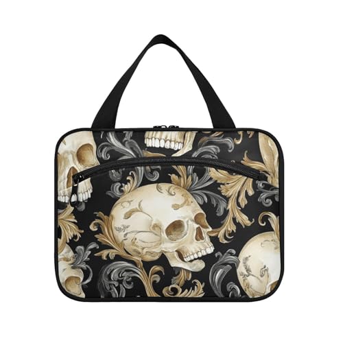 Kosmetiktasche mit Totenköpfen, goldene Äste, zum Aufhängen, für Damen, mit Haken, Designerbedarf, Kulturbeutel für Zubehör, Muss Haves Toilettenbeutel für Toilette, Bolsas para maquillaje de Mujer L von Amooorous