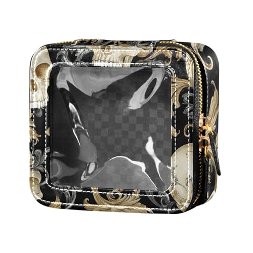 Kosmetiktasche mit Totenköpfen, goldene Zweige, transparent, für Geldbörse, Reisetasche, Kosmetiktasche mit Reißverschluss für Reisen von Amooorous