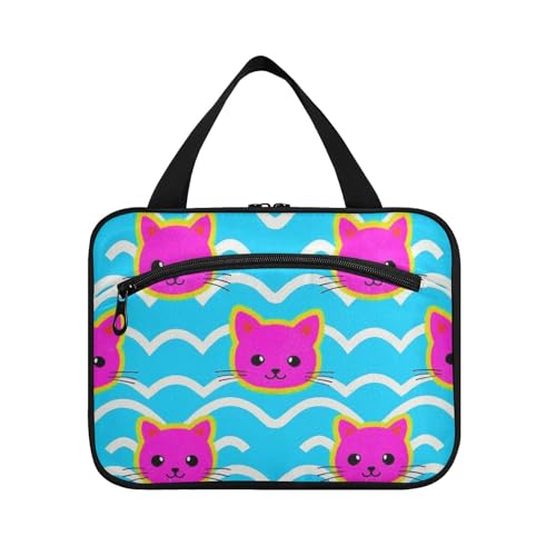 Kosmetiktasche mit Wellenmuster, Cartoon-Katze, magentafarben, zum Aufhängen, mit Haken, Designer-Kosmetiktasche für wichtige Dinge für Damen, Badezimmer, Größe L Kosmetiktasche mit Wellenmuster, Cartoon-Katze, magentafarben, zum Aufhängen, mit Haken, Designer-Kosmetiktasche für wichtige Dinge für Damen, Badezimmer, Größe L von Amooorous