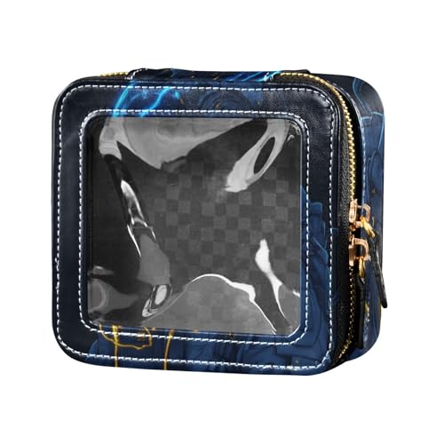 Kosmetiktasche mit blauem Astronautenmotiv, aus Leder, Kulturbeutel, Make-up-Organizer für Reisen von Amooorous