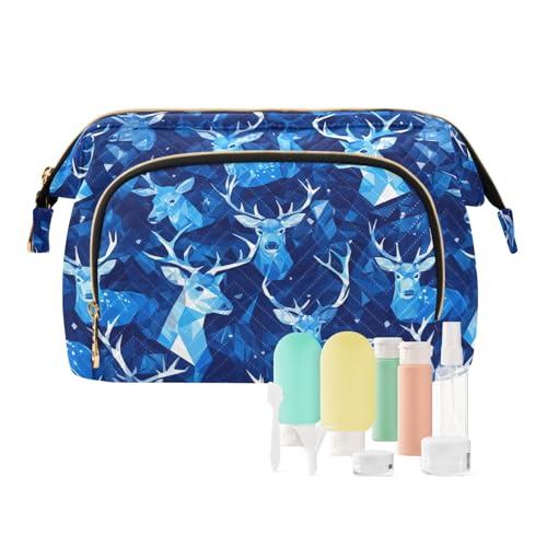 Kosmetiktasche mit blauem Pixel, Elch, Weihnachten, Kosmetiktasche für Damen, Münzbörse für Kulturbeutel, Reisen von Amooorous