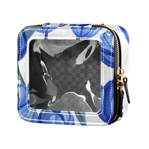 Kosmetiktasche mit blauem Tulipa-Hintergrund, Ölgemälde-Stil, niedlicher Make-up-Tasche, Kulturbeutel, Kosmetik-Organizer, für Reisen von Amooorous