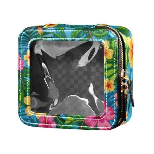Kosmetiktasche mit buntem Sommer, Hawaii-Blumen, transparent, Kulturbeutel mit Reißverschluss, tragbarer Make-up-Organizer für Reisen von Amooorous