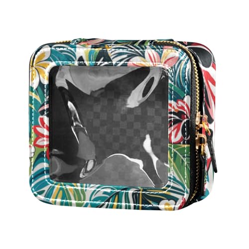 Kosmetiktasche mit buntem Sommer, Hawaii-Blumen, transparent, Reise-Make-up-Tasche, Hautpflege-Tasche, Kosmetik-Organizer für Fliegen von Amooorous