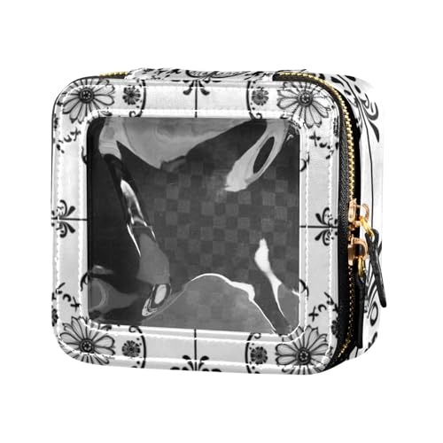 Kosmetiktasche mit chinesischem Paisleymuster, antikes schwarzes transparentes Leder, Kosmetiktasche, Make-up-Organizer für Reisen von Amooorous