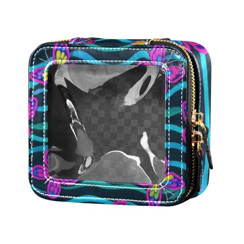 Kosmetiktasche mit fluoreszierendem Schmetterlings-Wellenmuster, transparent, kleine Reise-Kulturbeutel, Kosmetik-Organizer für Fliegen von Amooorous