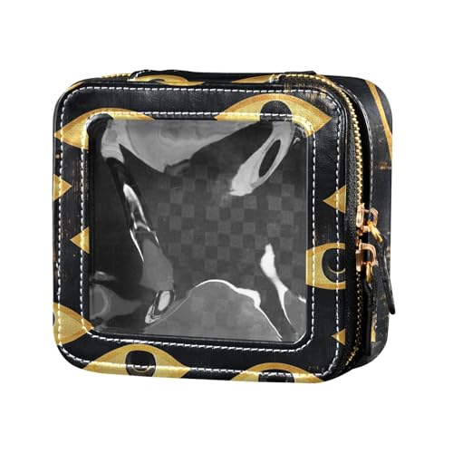 Kosmetiktasche mit geheimnisvollen Augen, transparent, Reise-Kulturbeutel, Make-up-Organizer für Fliegen, Schwarz und Gold von Amooorous