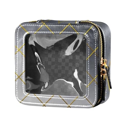 Kosmetiktasche mit goldfarbenem Gittermuster, grauer Würfel, transparenter Make-up-Organizer für Reisen, Kulturbeutel, Reise-Kosmetiktasche für Reisen von Amooorous