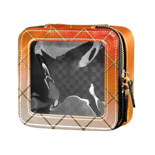 Kosmetiktasche mit goldfarbenem Gittermuster, orangefarbener Würfel, niedlicher Reise-Make-up-Tasche, transparenter Kulturbeutel, tragbarer Make-up-Organizer für Reisen von Amooorous
