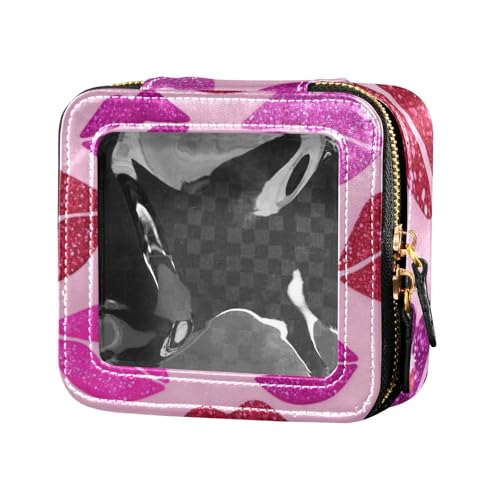 Kosmetiktasche mit künstlichem Glitzer, Cartoon-Lippe, modisch, rosa, niedlich, Kosmetiktasche, Make-up-Organizer zum Fliegen von Amooorous