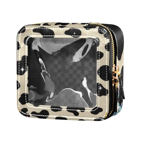 Kosmetiktasche mit künstlichem Glitzer-Cartoon-Kuh-Leopardenmuster, transparent, kleine Kulturbeutel, Kosmetik-Organizer für Reisen von Amooorous