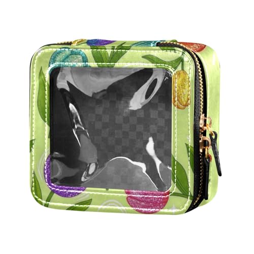Kosmetiktasche mit künstlichen Glitzer-Cartoon-Blumen, grüne Blume, transparent, Reise-Make-up-Tasche, Kosmetiktasche, Kosmetiktasche, Organizer für Fliegen von Amooorous