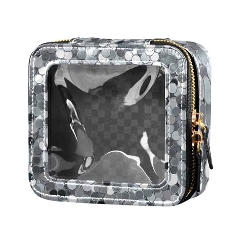 Kosmetiktasche mit künstlichen Pailletten, transparent, klein, mit Reißverschluss, Leder, Organizer für Reisen von Amooorous