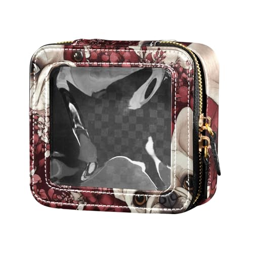 Kosmetiktasche mit niedlichem Cartoon-Motiv, Motiv: weißer Herbsthund, durchsichtig, Make-up-Tasche, Kulturbeutel, Kosmetik-Organizer für Fliegen von Amooorous