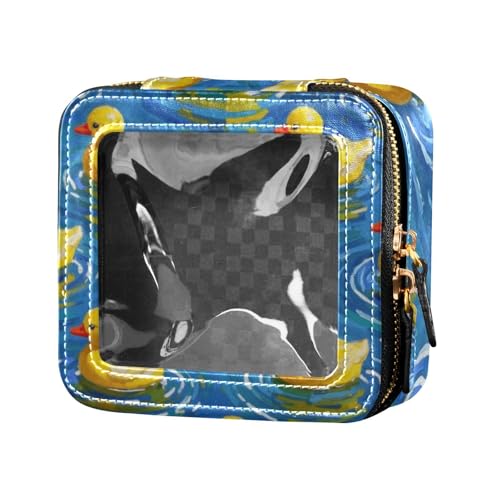 Kosmetiktasche mit niedlichem Cartoon-Motiv, gelbe Ente aus Leder, Make-up-Organizer für Reisen von Amooorous