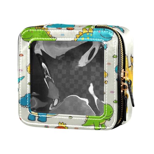 Kosmetiktasche mit niedlichem Dinosaurier-Motiv, transparent, mit Reißverschluss, Kosmetik-Organizer, Beige von Amooorous