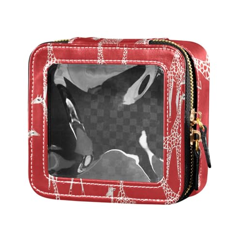 Kosmetiktasche mit niedlichem Giraffen-Design, transparent, wasserdicht, Reise-Kulturbeutel, tragbar, Make-up-Organizer für Reisen, Rot und Weiß von Amooorous