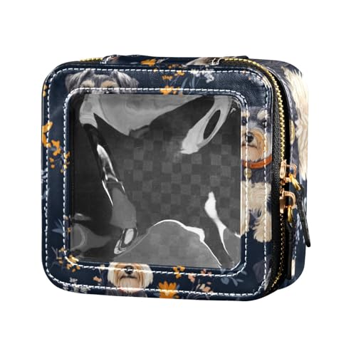 Kosmetiktasche mit niedlichem Schnauzer-Motiv, Motiv: süßer Schnauzer, Blumen, transparent, Reise-Kulturbeutel, tragbarer Make-up-Organizer für Reisen von Amooorous