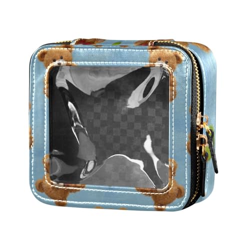Kosmetiktasche mit niedlichem braunem Teddybär, transparent, klein, für Damen von Amooorous