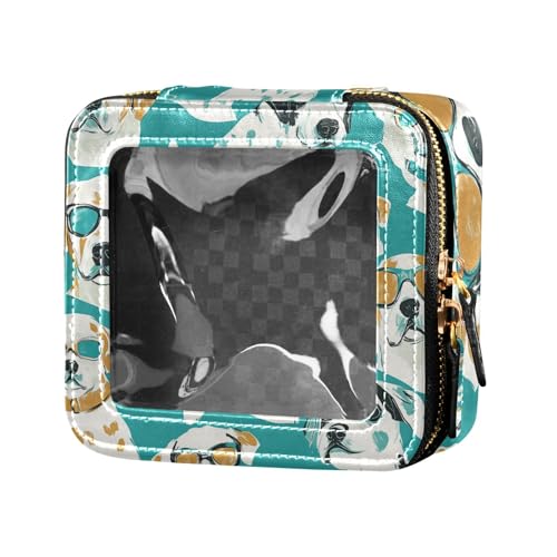 Kosmetiktasche mit niedlichem weißem Hund mit Brille, aus transparentem Leder, Kulturbeutel, Nagellack-Organizer-Tasche für Reisen von Amooorous