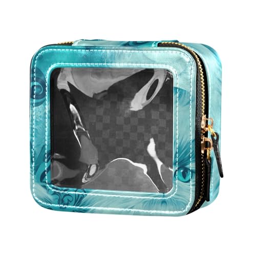 Kosmetiktasche mit niedlicher grüner Rose und Katze, transparent, Kulturbeutel, Reise-Kosmetiktasche für Damen von Amooorous