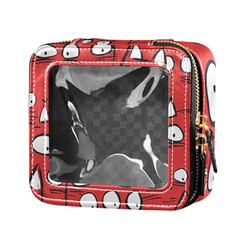 Kosmetiktasche mit niedlicher roter und weißer Katze, transparent, kleine Reise-Kulturbeutel, Leder-Organizer-Taschen zum Fliegen von Amooorous