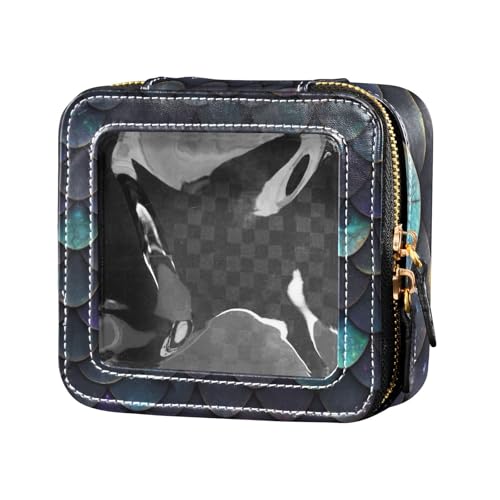 Kosmetiktasche mit schwarzem Drachenschuppen, glitzernd, transparent, Kulturbeutel mit Reißverschluss, tragbarer Make-up-Organizer für Reisen von Amooorous