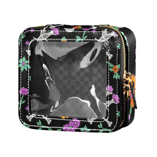 Kosmetiktasche mit schwarzem Totenkopf-Skelett, transparent, kleine Kulturbeutel mit Reißverschluss, Kosmetik-Organizer zum Fliegen von Amooorous