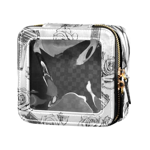 Kosmetiktasche mit schwarzen und weißen Rosen mit Metall, transparent, wasserdicht, Reise-Kulturbeutel, tragbarer Make-up-Organizer für Reisen von Amooorous
