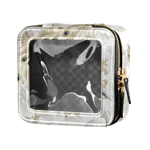 Kosmetiktasche mit weißem goldenem Pfau, transparent, wasserdicht, Reise-Kulturbeutel, kleine Kosmetiktasche für Geldbörse für Reisen von Amooorous