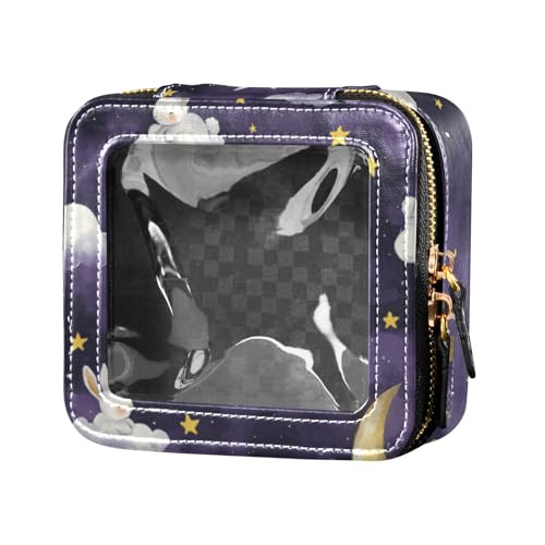 Kulturbeutel, Motiv: violette Wolken, Kaninchen, Mond, niedlich, Reise-Make-up-Tasche, transparenter Kulturbeutel, Make-up-Organizer zum Fliegen von Amooorous