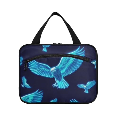 Kulturbeutel für Herren, mit Haken, erweiterbare Designer-Rasiertasche für Herren, fluoreszierend, mit Vogelmotiv, Blau von Amooorous