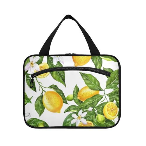Kulturbeutel für Herren mit Haken, Motiv: Zitronen- und Zitronenbaumblätter, mit Haken, unverzichtbare Designer-Kosmetiktasche für Damen, Camping, Bolsa Para Guardar Maquillaje L von Amooorous