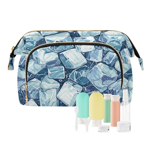 Kulturbeutel mit Eiswürfeln, für Damen, mit großem Fassungsvermögen, Blau von Amooorous