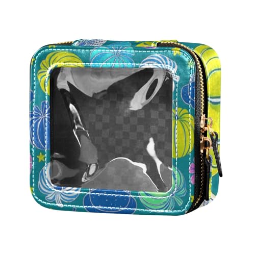 Kulturbeutel mit buntem Kürbis-Poster-Stil, blaugrün, transparent, Make-up-Organizer für Reisen von Amooorous