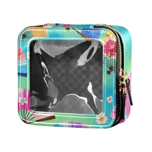 Kulturbeutel mit chinesischer Tuschemalerei, Blumenfächer, transparent, Make-up-Tasche, Reisetasche, tragbar, Make-up-Organizer für Reisen von Amooorous